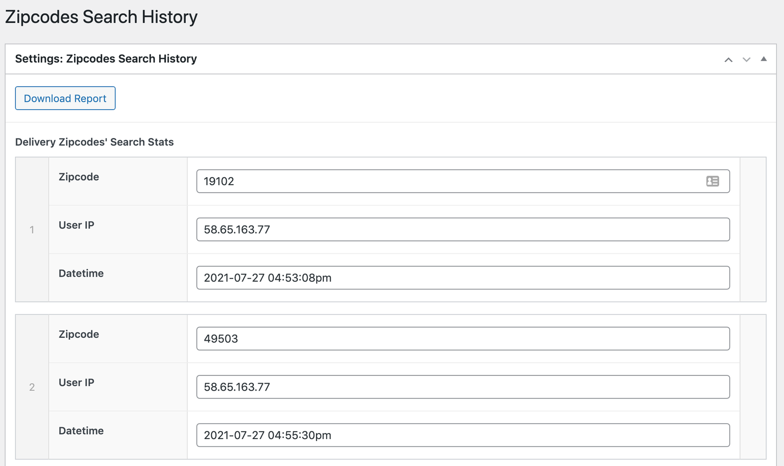 Download CSV Report Button