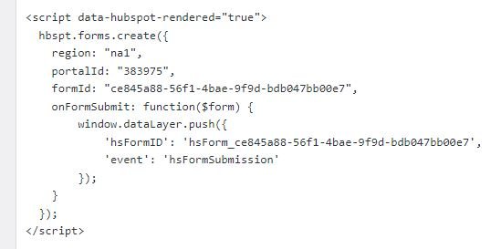 HubSpot form Embed Code with Javascript Callback Function