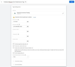 HubSpot iFrame Form Submission Tag for Google Ads Conversion Tracking